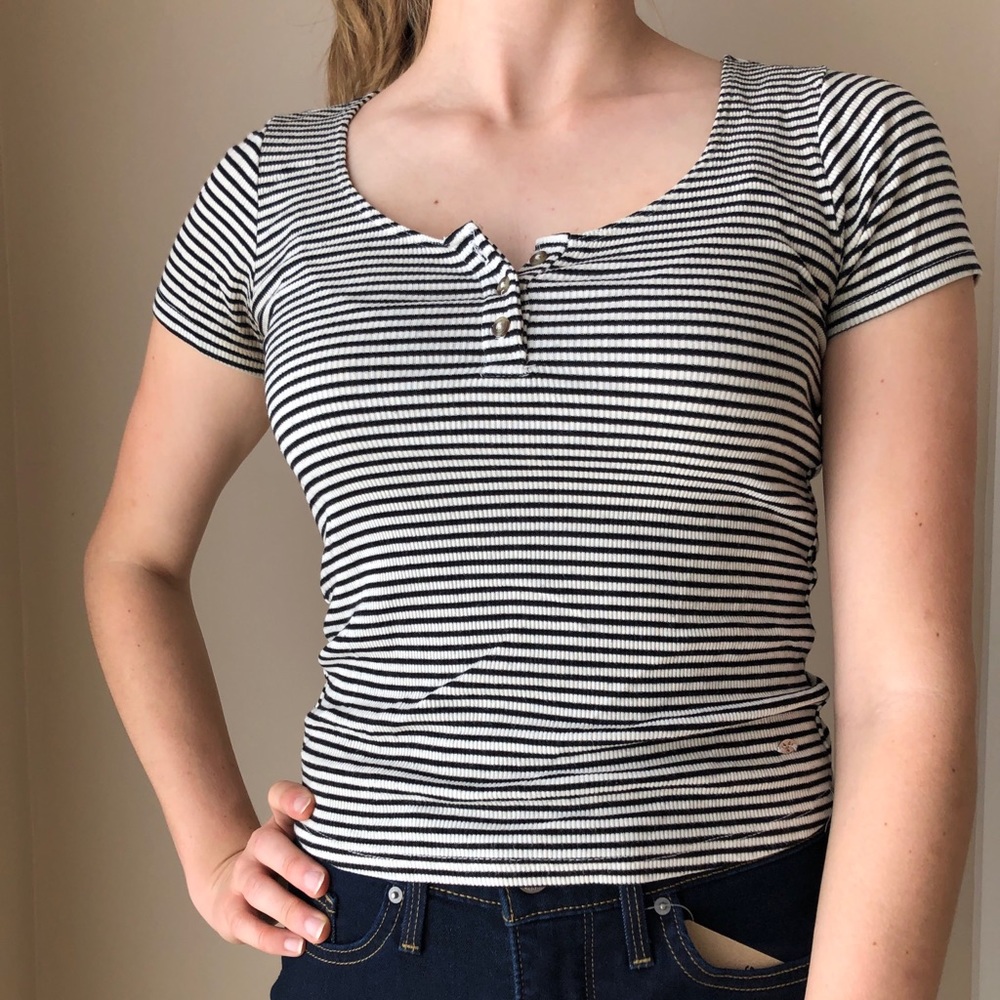 Super soft striped popover tee